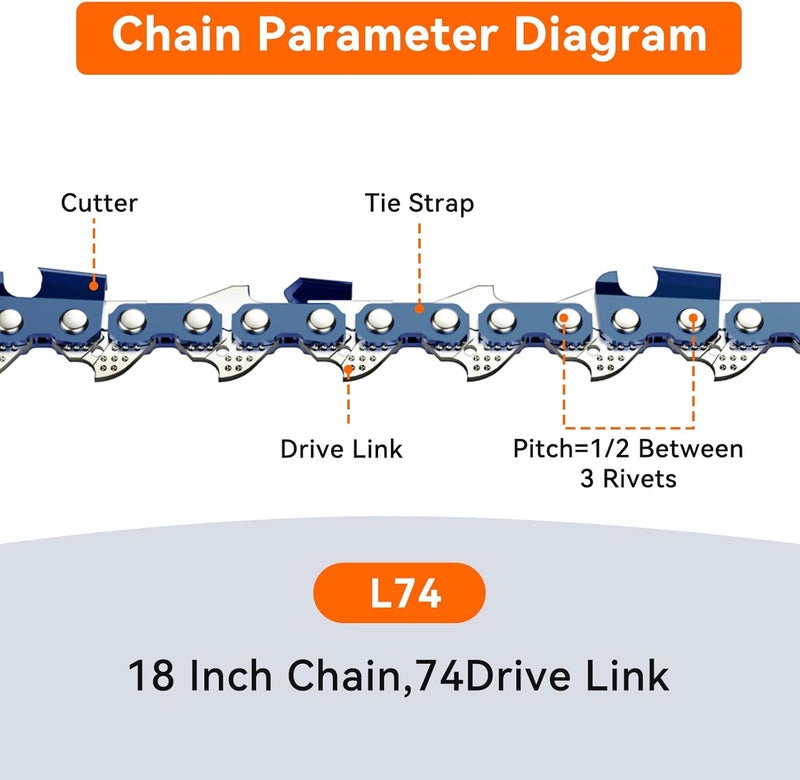 NEO-TEC 18 Inch Chainsaw Chain L74, .063" Gauge, .325" Pitch, 74 Drive Links Fits for Stihl MS271 and More 26rm374 (3 Chains） - Image 3